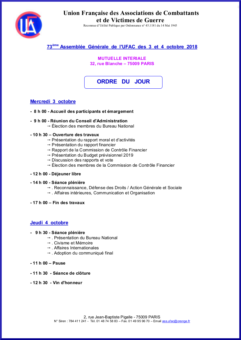 Ag ordre du jour 2018