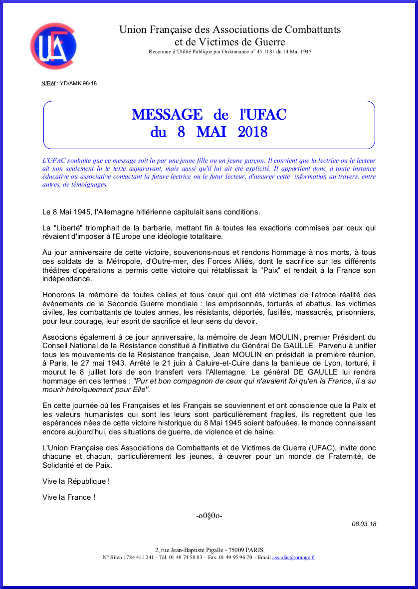 Message 8 mai 2018