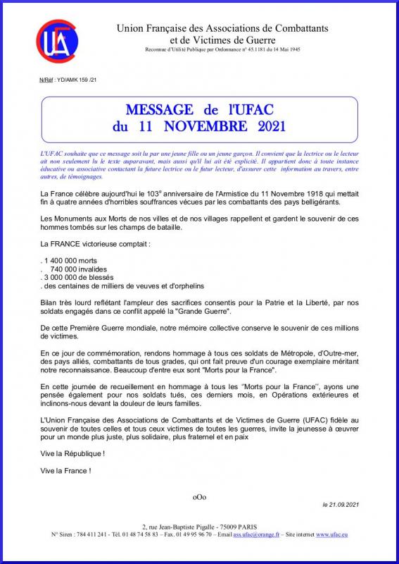 Message du 11 novembre 2021